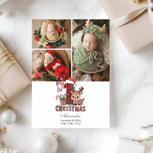 3 Photo Plaid Reindeer First Christmas Holiday Card