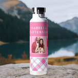 3 Photo Preppy Pink Plaid Modern Girly Custom Name Water Bottle<br><div class="desc">3 Photo Preppy Pink Plaid Modern Girly Custom Personalized Name Water Bottle features a 3 of your favorite photos with your custom name on a stylish preppy pink,  blue and white plaid pattern. Perfect for birthday,  Christmas,  Mother's Day,  sister,  best friend and more. Designed by © Evco Studio www.zazzle.com/store/evcostudio</div>