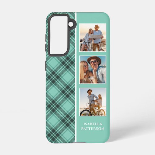 3 Photo Preppy Plaid Modern Girly Custom Name Samsung Galaxy S21 Case