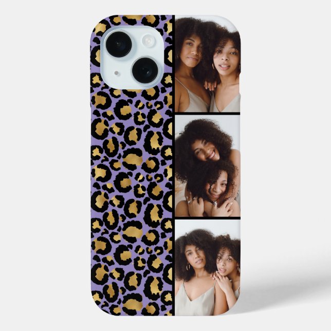 3 Photo Purple And Gold Leopard Print Case-Mate iPhone Case (Back)