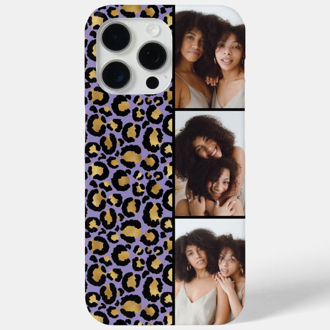 3 Photo Purple And Gold Leopard Print Case-Mate iPhone Case (Back)