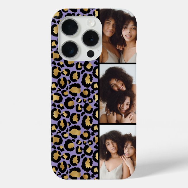 3 Photo Purple And Gold Leopard Print Case-Mate iPhone Case (Back)