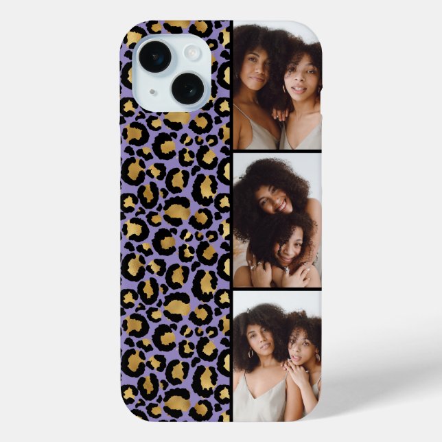 3 Photo Purple And Gold Leopard Print Case-Mate iPhone Case (Back)