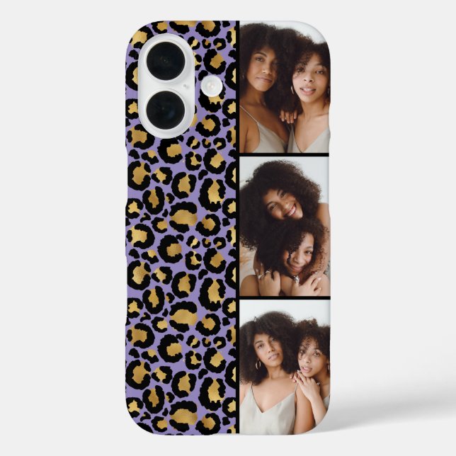 3 Photo Purple And Gold Leopard Print Case-Mate iPhone Case (Back)