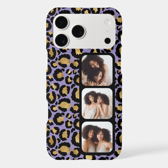 3 Photo Purple And Gold Leopard Print iPhone Case (Back)