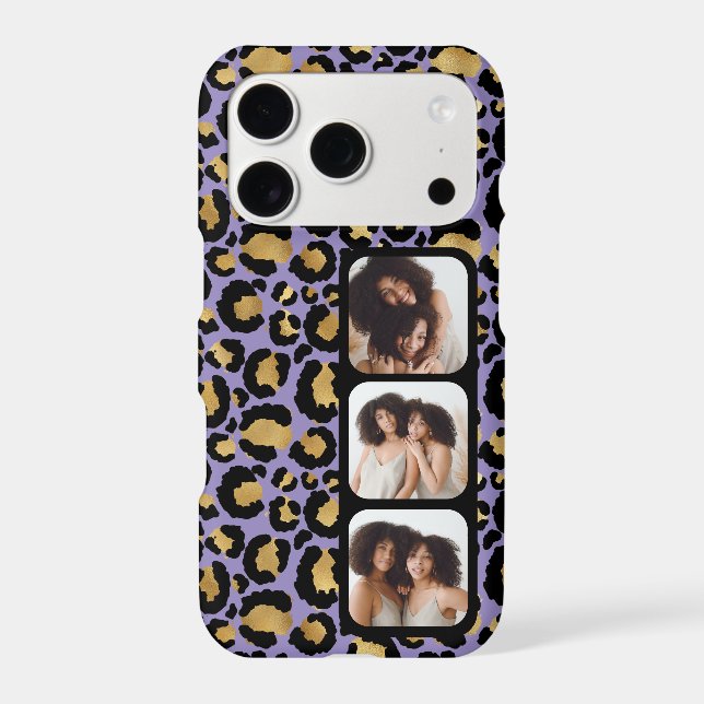 3 Photo Purple And Gold Leopard Print iPhone Case (Back)