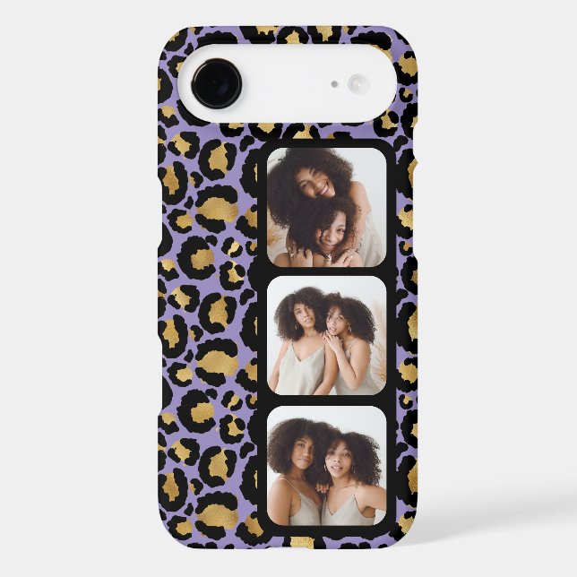 3 Photo Purple And Gold Leopard Print iPhone Case (Back)