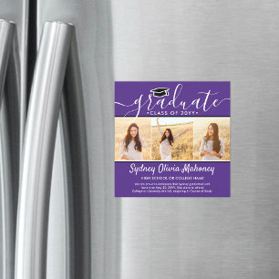 3 Photo Purple Magnetic Graduation Announcement