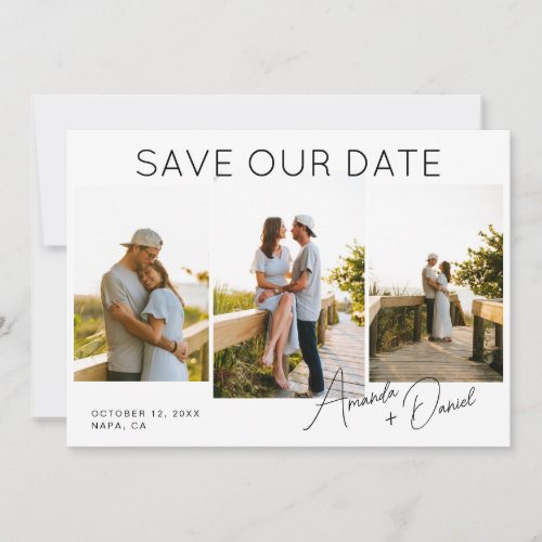 3 Photo QR Code Wedding Save the Date Card