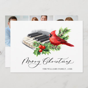 3 PHOTO Red Cardinal Holly Berry Christmas Holiday Card