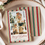 3 Photo Red Green Stripes Vintage Christmas Card<br><div class="desc">Personalized holiday photo card featuring vintage-inspired red,  green,  and gold stripes with elegant calligraphy script for a timeless Christmas design. *Use Crop Tool in Design Editor to adjust photo placement.</div>