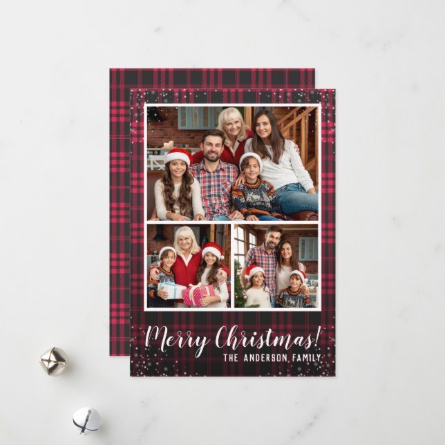 3 Photo Red Plaid Rustic Christmas Holiday (Front/Back In Situ)