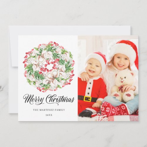 3 PHOTO Red White Green Christmas Wreath Holiday Card
