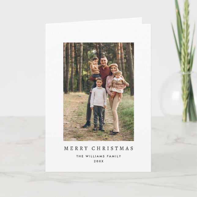 3 Photo Retro Christmas Minimalist Greeting Holiday Card (Front)