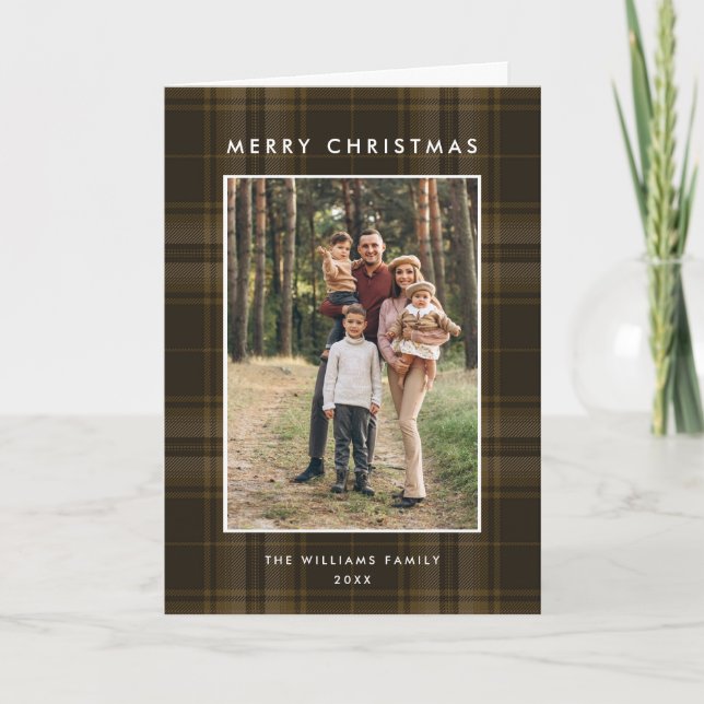 3 Photo Retro Christmas Plaid Greeting Holiday Card (Front)