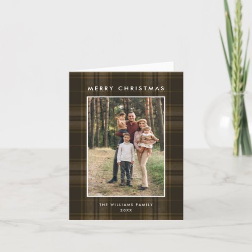 3 Photo Retro Christmas Plaid Greeting Holiday Card