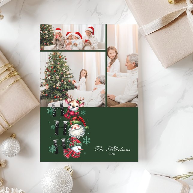 3 Photo Retro Santa & Friends Christmas Holiday Card (Creator Uploaded)