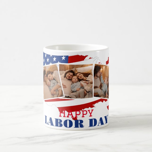 3 Photo Simple Elegant Labor Day with USA flag Coffee Mug (Center)