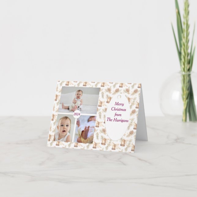 3 Photo Soft Neutral Christmas Card (Front)