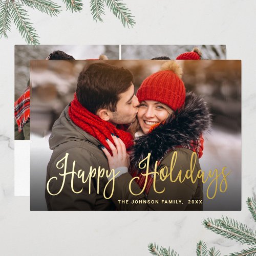 3 PHOTO Sparkle Modern Christmas Greeting Gold Foil Holiday Card