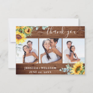 3 PHOTO Sunflowers Eucalyptus Wedding Rustic Thank You Card