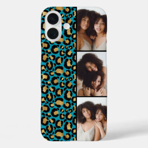 3 Photo Teal And Gold Leopard Print iPhone 16 Plus Case