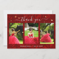 3 Photo Template Elegant Gold and Red Quinceanera