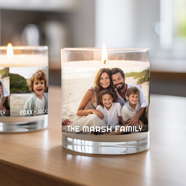 3 Photo Template Modern Minimal Text Over Photo Scented Candle (Custom candle with photos and text)