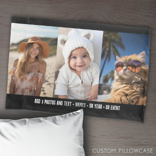 3 Photo Template Modern Minimal Text Under Photo Pillow Case