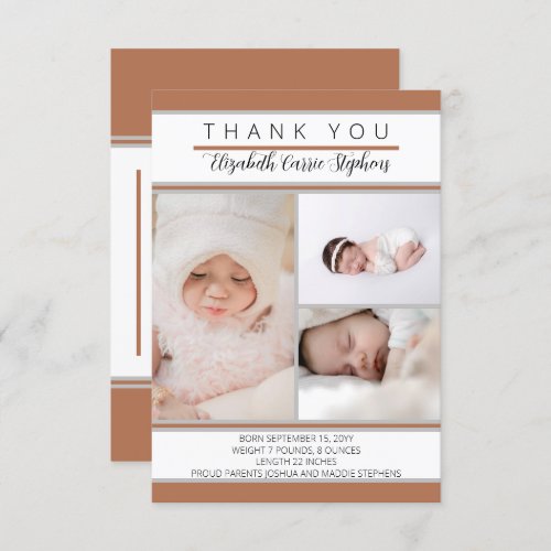 3 Photo Terracotta Baby Shower Birth Announcemen Thank You Card