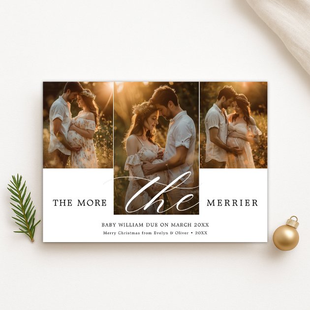 Pregnancy christmas card - Pink Dramatic personalized gifts for you 3 photo the more the merrier pregnancy christmas holiday card