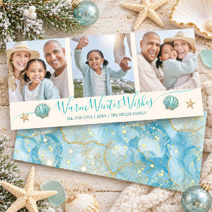 3 Photo Warm Winter Wishes Beach Christmas Card