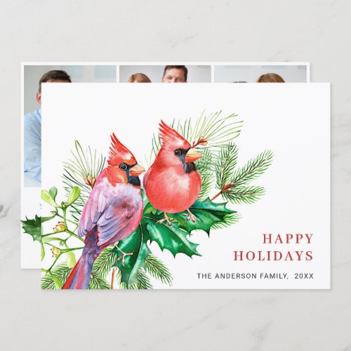 3 PHOTO Watercolor Red Cardinal Christmas Greeting Holiday Card