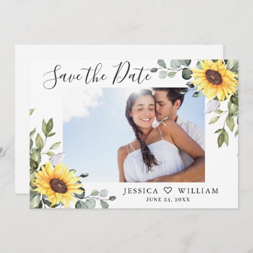 3 Photo Watercolor Sunflowers Eucalyptus Wedding Save The Date