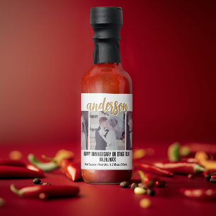 3 Photo Wedding Collage Handwritten Last Name Hot Sauces