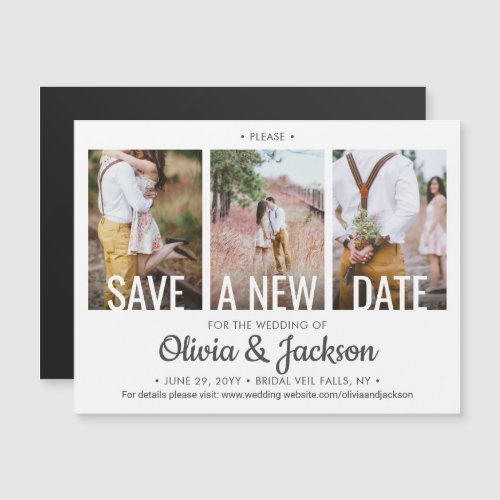 3 Photo Wedding Postpone  Change  Save the Date Magnetic Invitation