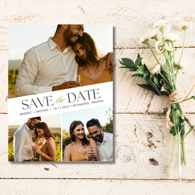 3 Photo Wedding Save the Date Announcement Postcard (3 Photo Wedding Save the Date Postcard)