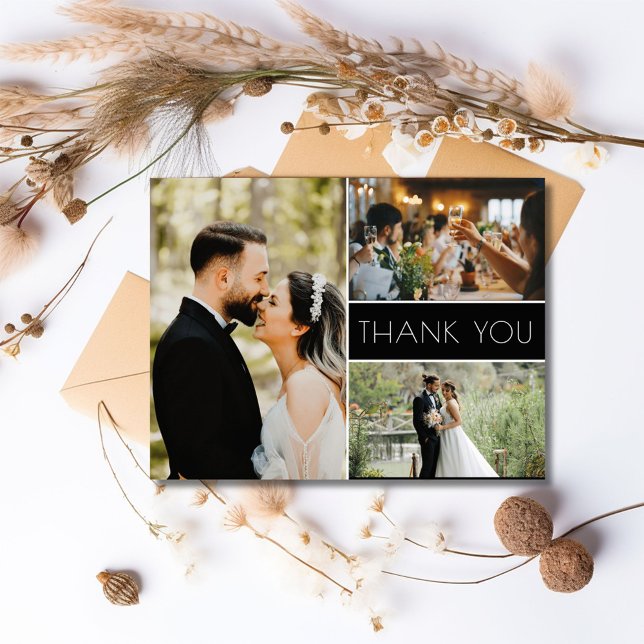3 Photo Wedding Thank You Postcard (3 Photo Script Wedding Thank You Postcard)