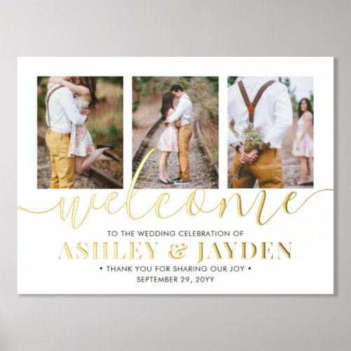 3 Photo Wedding Welcome Elegant White and Gold Foil Prints