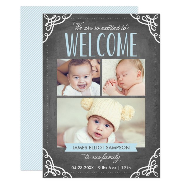 3-Photo Welcome Chalkboard | Birth Announcement