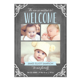 3-Photo Welcome Chalkboard | Birth Announcement