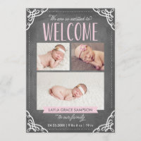 3-Photo Welcome Chalkboard | Birth Announcement