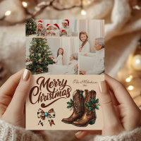 3 Photo Western Bow & Boots Christmas