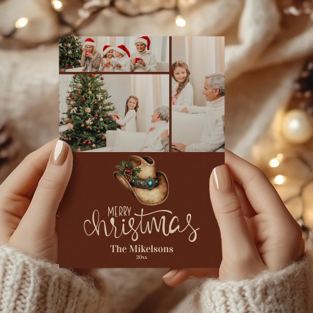 3 Photo  Western Cowboy Hat Christmas Holiday Card (Creator Uploaded)