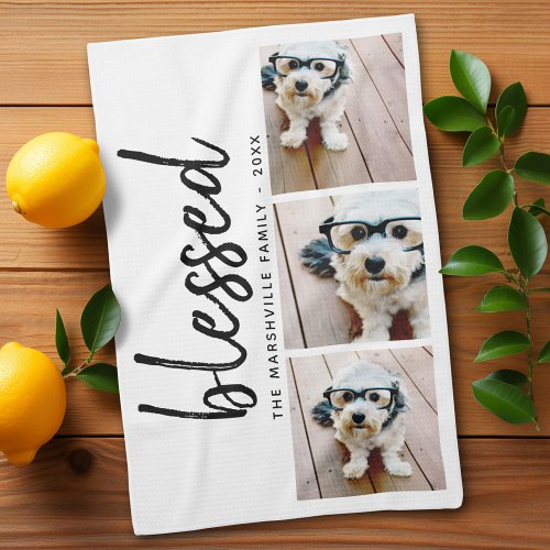 3 Photo with Modern Calligraphy _ blessed Kitchen Towel