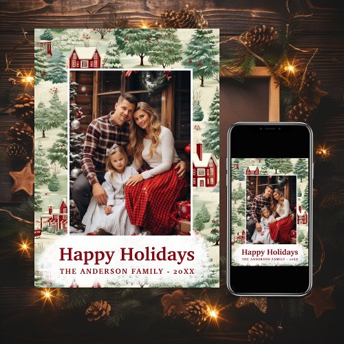 3 Photo Woodland Cute Rustic Country Christmas Holiday Card