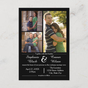 3 Photos Black - 3x5 Wedding Invitation