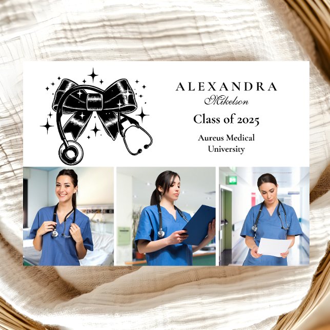 3 Photos Black Bow Nursing School Graduate Announcement (Creator Uploaded)