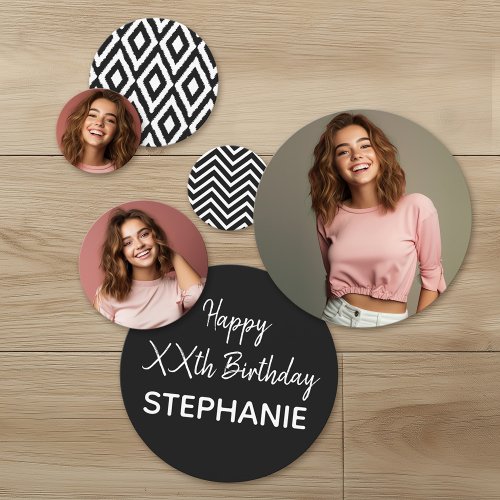 3 Photos Black White Patterns Happy Birthday Party