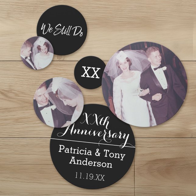 3 Photos Black White Wedding Anniversary Party Confetti (Custom Wedding Anniversary Confetti with Photos)